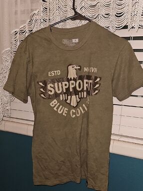 Men's Short Sleeve 'Support Blue Collar' Graphic Tee - Olive